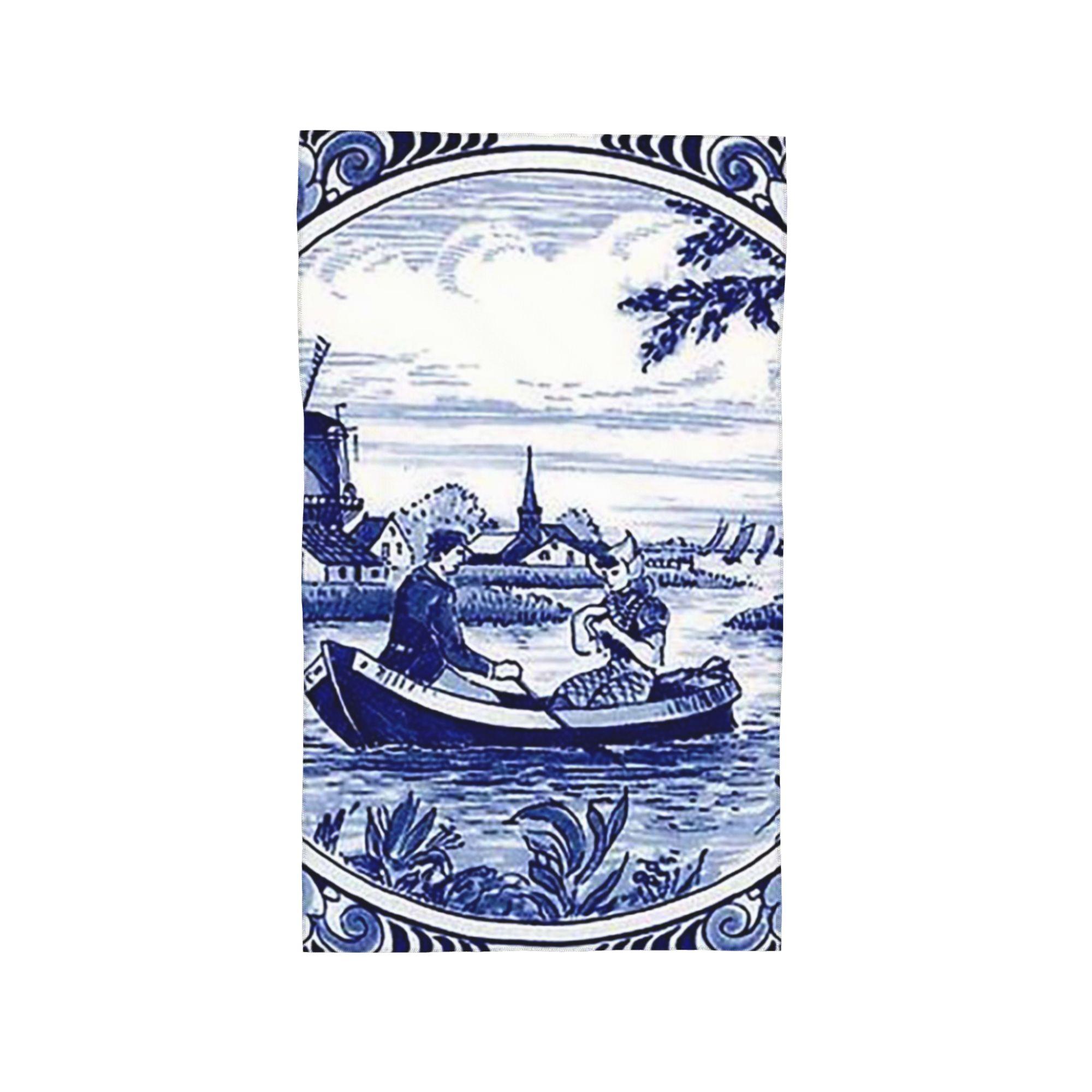 

Dutch Blue Delft Windmill Church And Sailboats Soft Face Towel Quick Dry Pool Bath Cotton Towels Breathable W30*H60(CM)