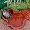 Terrestrial Turtle Feeding Bowl, Water Dish Pool Turtle Basin with Ramp, Reptile Water Bowl with Ladder, Shower Basin for Terrace