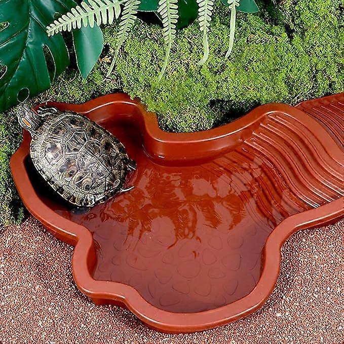 Terrestrial Turtle Feeding Bowl, Water Dish Pool Turtle Basin with Ramp, Reptile Water Bowl with Ladder, Shower Basin for Terrace