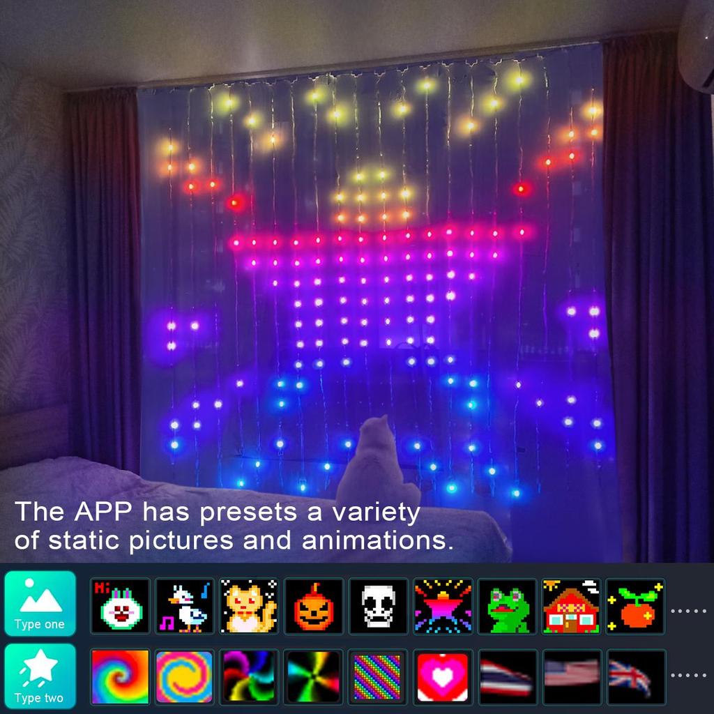 Programmable Smart Bluetooth LED Window Curtain String Light RGBIC Dream Color Fairy Lights For Christmas Wedding Bedroom Decor