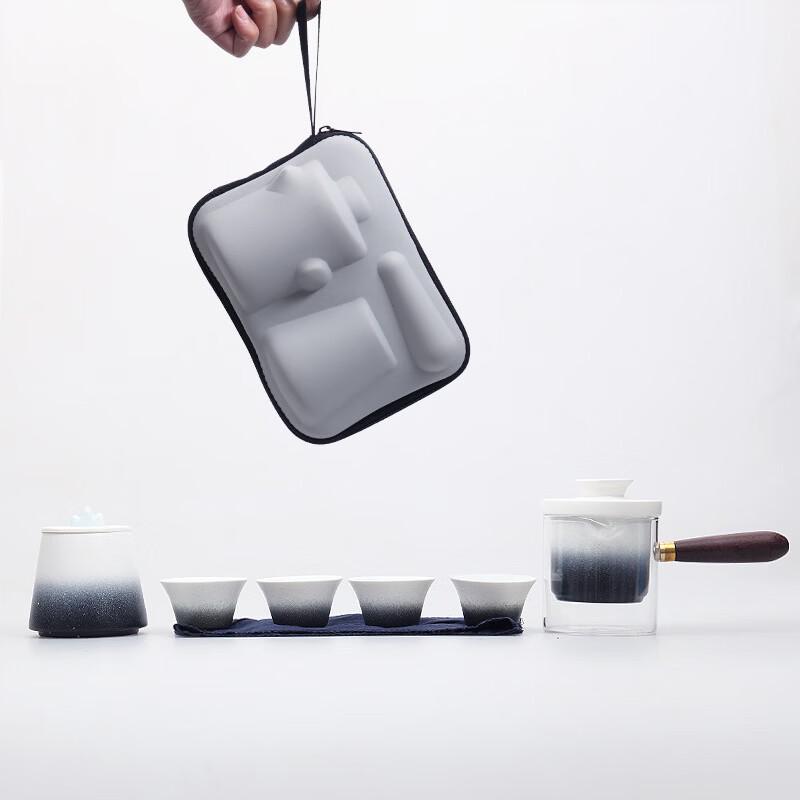 Portable Wooden Handle Glass Travel Tea Set