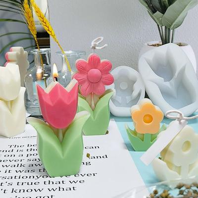 Ins Style 3D Small Flower Silicone Mold DIY Aromatherapy Candle Stand Spread Aroma Stone Tulip Flower Mold Baking Chocolate Mold