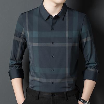 Men's Long-sleeved Shirts, Spring and Autumn New Style, Business Casual, Seamless, Middle-aged Men's Striped Inch Shirts, Thin Daddy Clothes