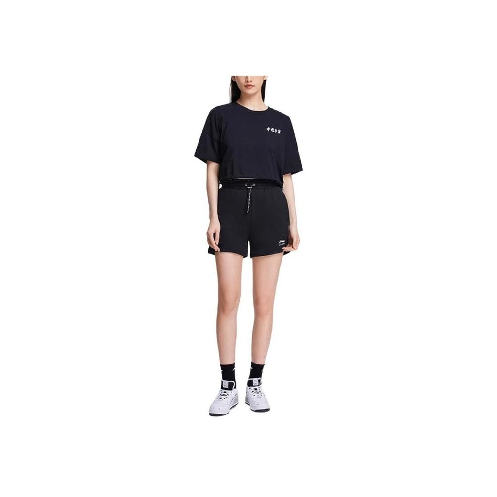 Li Ning Solid Color Mid Waist Comfortable Breathable Straight Leg Casual Shorts Women Shorts Black AKSS022-3