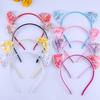 Čelenka s kočičími oušky pro dívky Průhledná flitrová s tekutým pískem Vlasové obruče Roztomilé vlasové doplňky pro každodenní nošení, na párty, cosplay