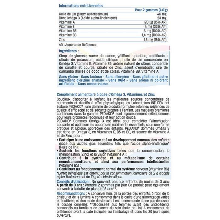 Pediakid gommes omega 3 60 oursons