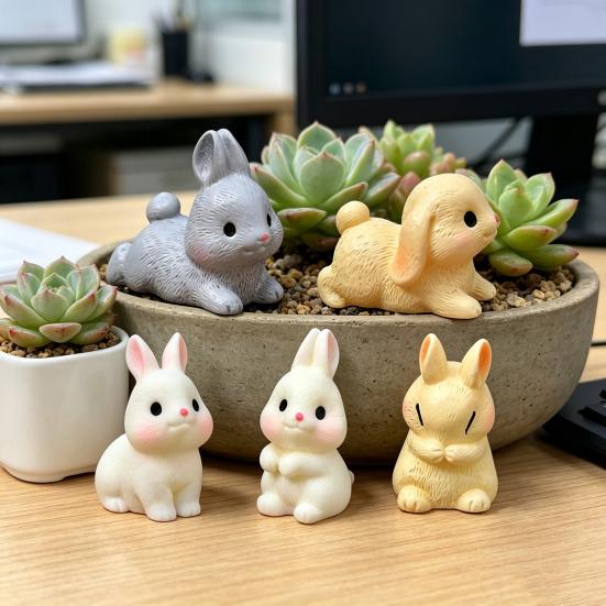 Mini Rabbit Figurine Resin Miniature Sitting Lying Bunny Statue Animal Collectible Sculpture Micro Landscape Dollhouse Decoration