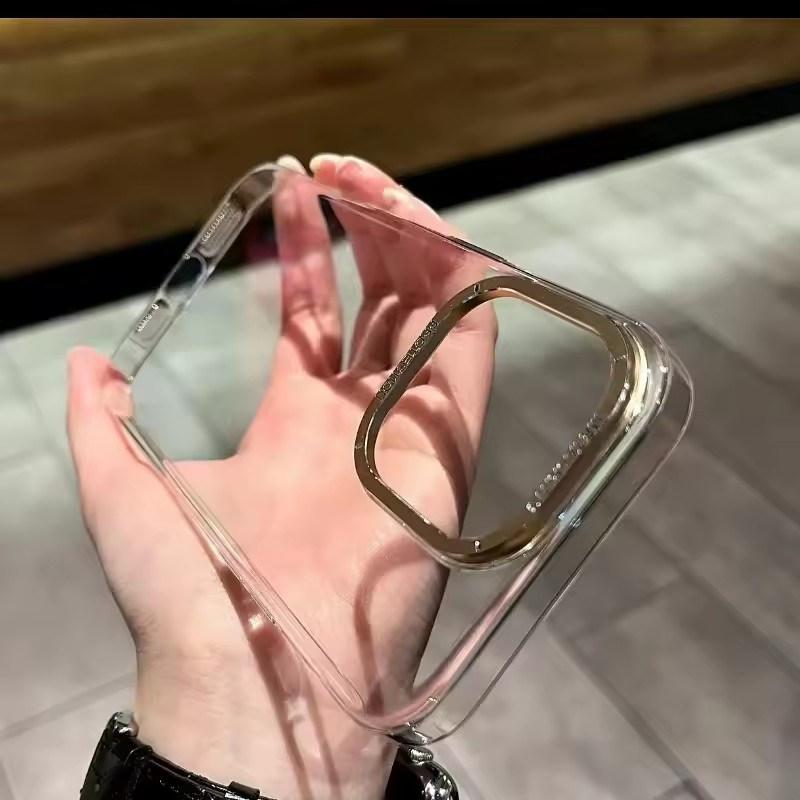 

Роскошный прозрачный противоударный чехол-бампер из поликарбоната для iPhone 16 15 14 13 12 11 Pro Max Plus с металлическими кнопками iPhone 11 прозрачный