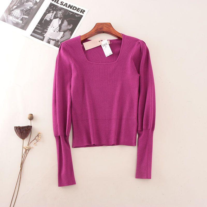 T's American Single Square Collar Lantern Sleeve Pullover Knitwear Export Silm Slim Looking French Base Shirt