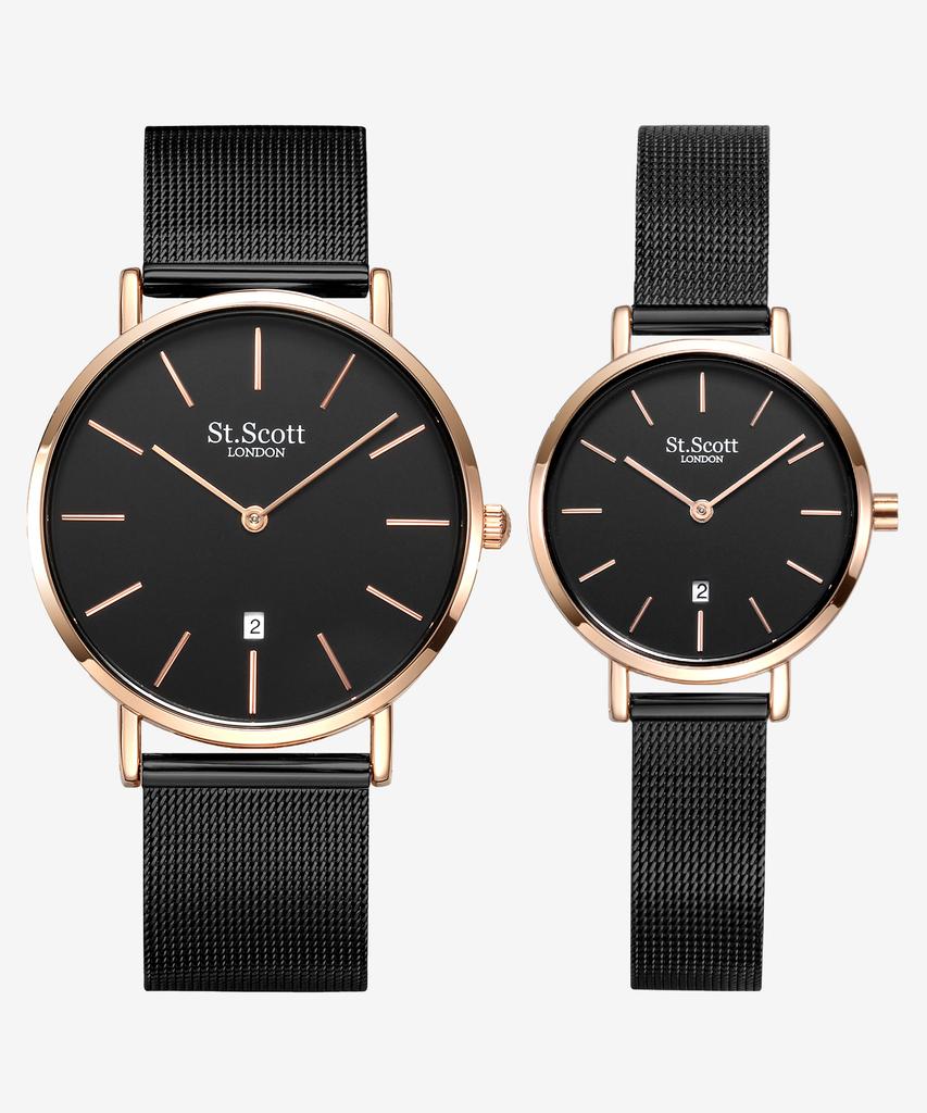 Seinteuseukoteuleondeon Nova Date Couple Mesh Watch - Black / St5503-Rbb