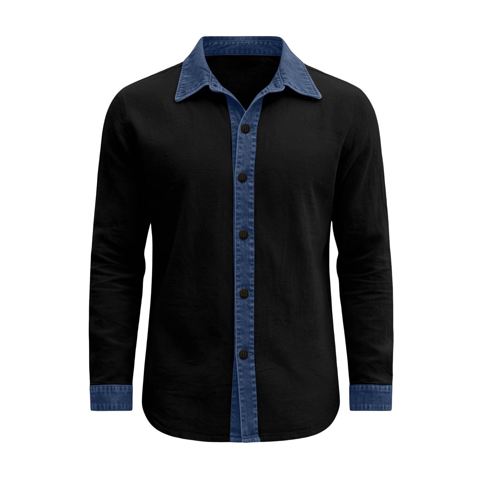 Men S Long Sleeve Color Block Basic Casual Shirt S чёрный
