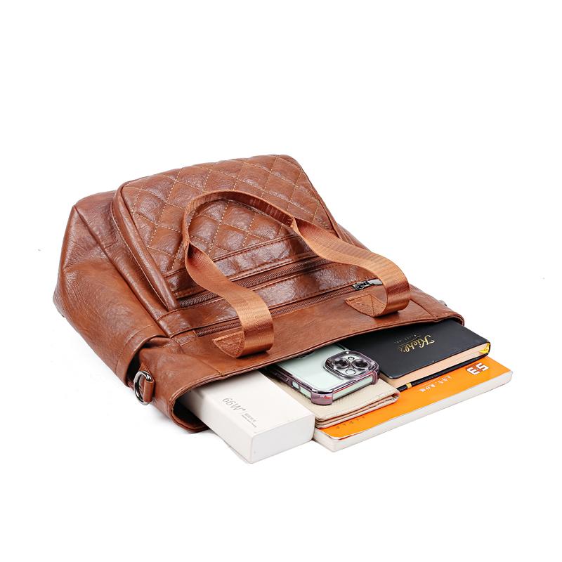 Large Capacity Shoulder Bag Soft Leather Women's Vintage Commuter Tote Bag Multi-Compartment Crossbody Bag