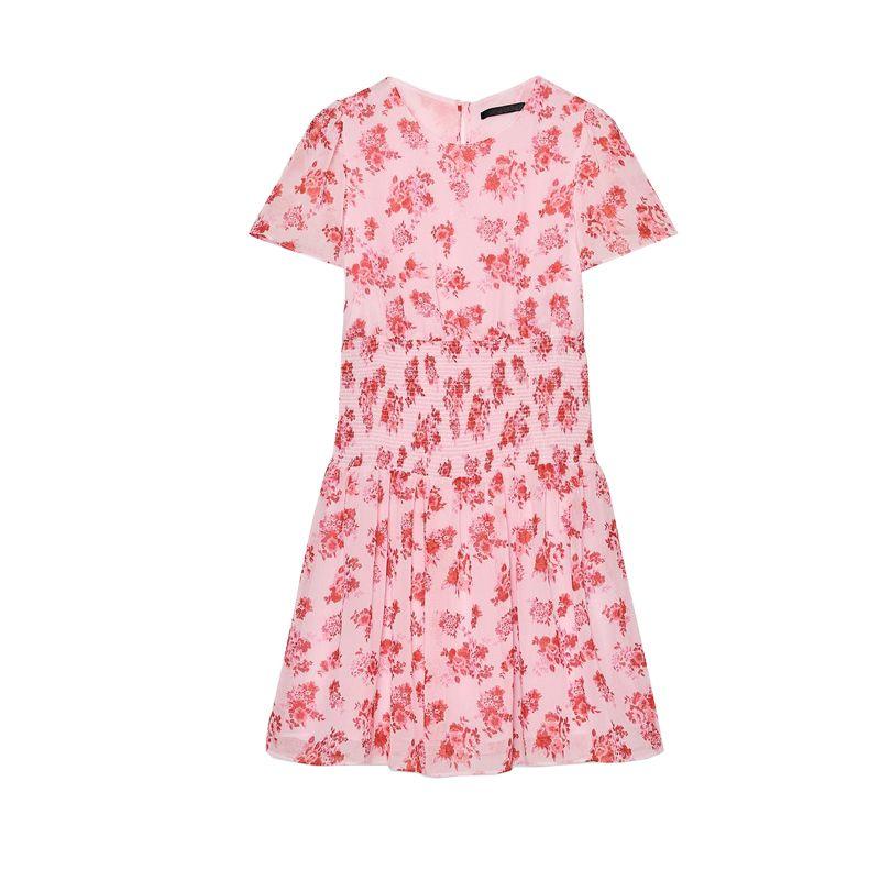 

Spring and Summer New Women s Clothing Casual Minimalist Easiest for Match round Neck Flower Print Short Sleeve Short Dress 2784038 Pink L