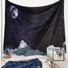 Black and White Moon Stars Wall Tapestry Wall Hanging Outer Space and Galaxy Tapestry Night Sky with White Cloud Home Decor for