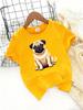 Children Casual T Shirt Adorable Pug Dog Cartoon Pattern Print Soft Breathable Short Sleeve Kids Trendy Summer Daily Outfit Top