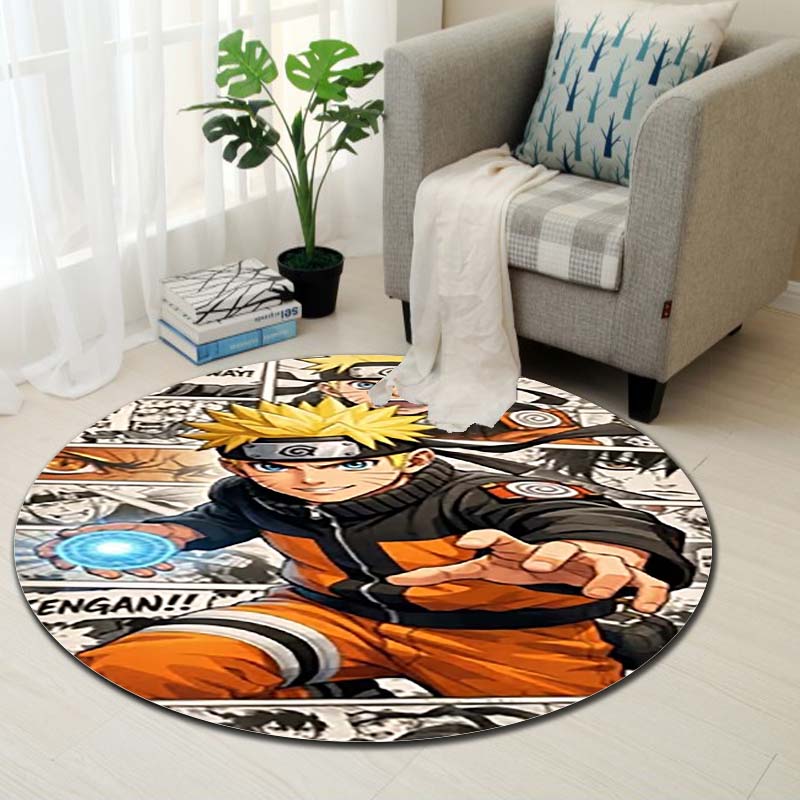 Naruto Uzumaki Akatsuki  Printed Round Rug Soft  Anti-Slip Carpet  for Home Bedroom Living Room Gaming Room Dorm Decor