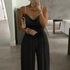 Nieuwe Parelbanden Wijde Pijpen Mouwloze V-hals Backless Broekpak Jumpsuit