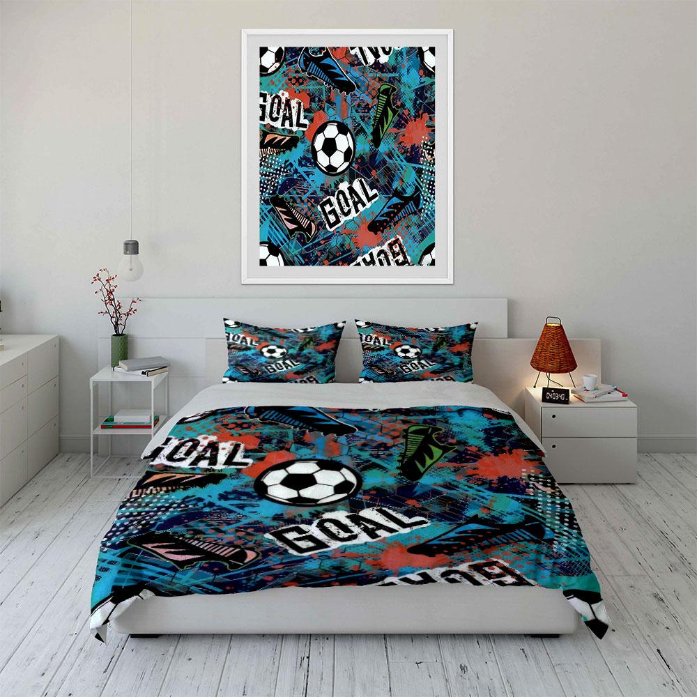 Graffiti Style Soccer Ball With Goal Text 3Pcs Bedding Set Soft Microfiber Bedding Set For Teen Boys Bedroom