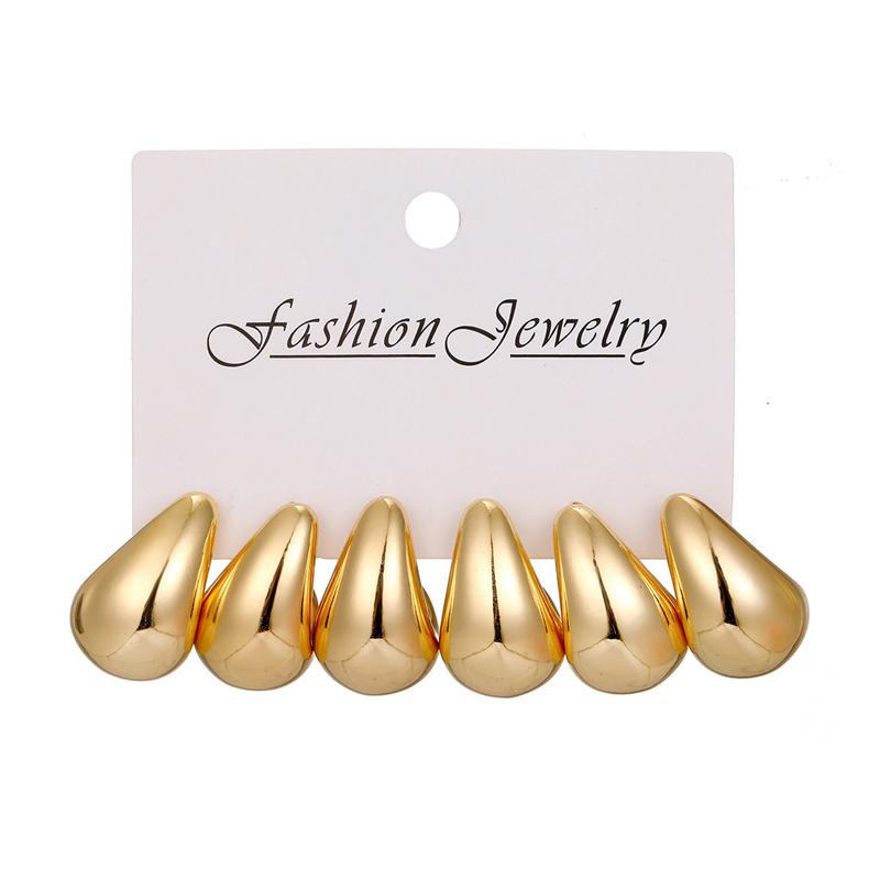 New Trendy Gold Color Twisted C Shape Tear Drop Earrings Set For Women Fashion Metal Geometric Circle Earrings Jewelry Gifts