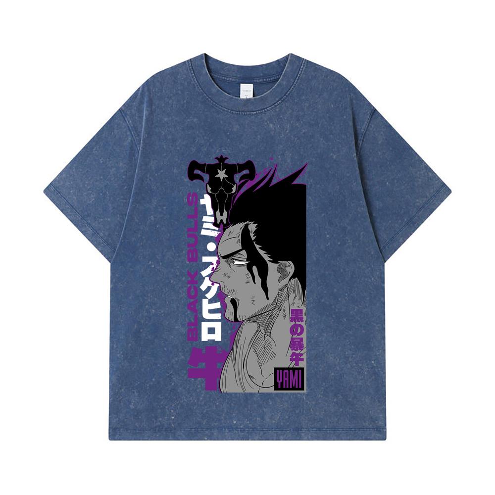 

275 GSM Washed T-shirts 100% Cotton Black Clover V8 Yami Print Unisex Heavy Cotton T Shirt 2XL