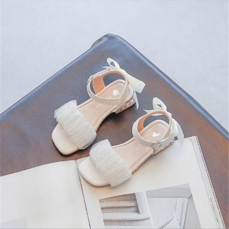 Children S Princess Sandals Summer Kids Wave Point Lace Fashion Bow Girls High Heels Soft Sole Pink Dress Sweet Beach Shoes 28