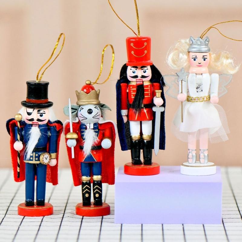 4Pcs 13Cm Tall Mouse Princess Guard Nutcrackers Ornament Wooden Christmas Decors Durable Moisture Resistant Design