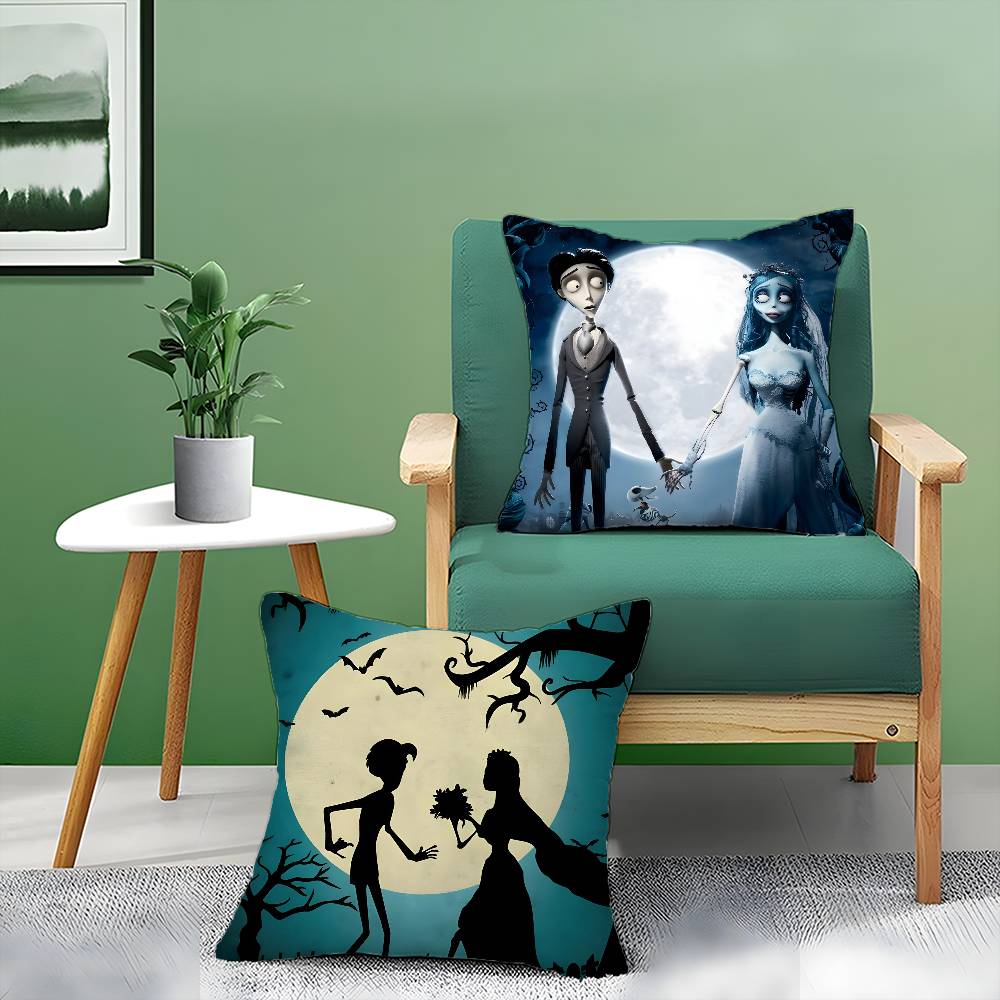 Movie Cartoon Corpse Bride-B Pillow Case Anti-dustmite Pillowcase Invisible Zipper Silky Short Plush Sofa Cushion Cover