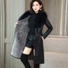 Big Fur Collar Autumn and Winter Leather Jacket Women's Velvet Thickened Medium and Long Models, New Slim-fitting Waist Fur Integration