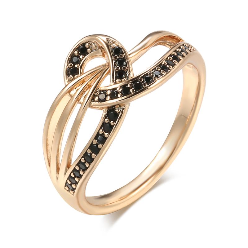 New Rose Gold With Black Natural Zircon Ring Geometric Line Cross Wedding Rings For Women Fashion Vintage Jewelry
