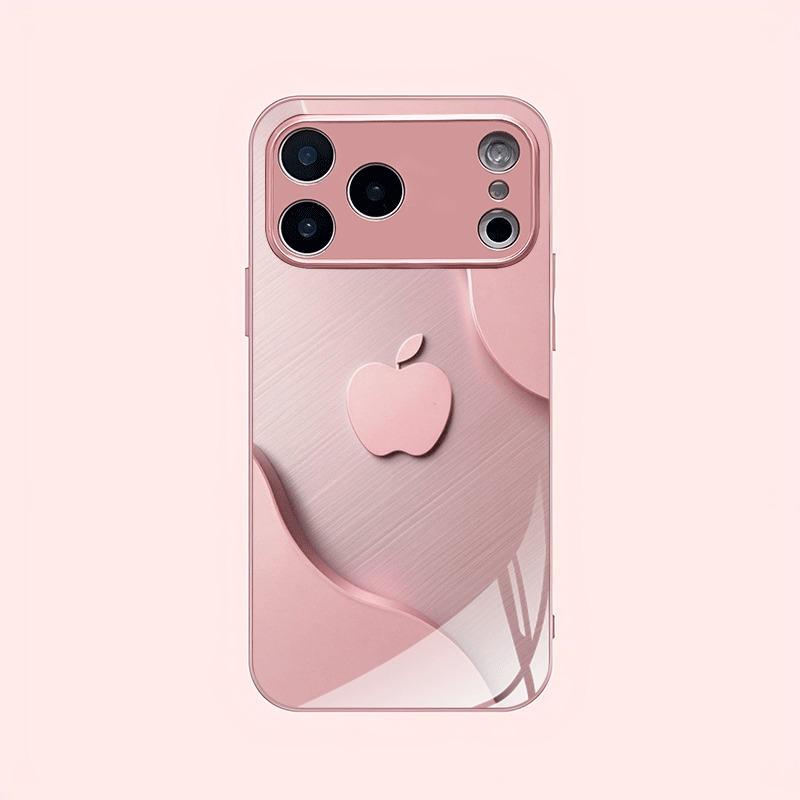 Funda de Cristal Metálico Rosa Claro de Lujo con Patrón de Manzana para iPhone 17 16 15 14 13 12 11 Pro Max Plus 17Air 16E