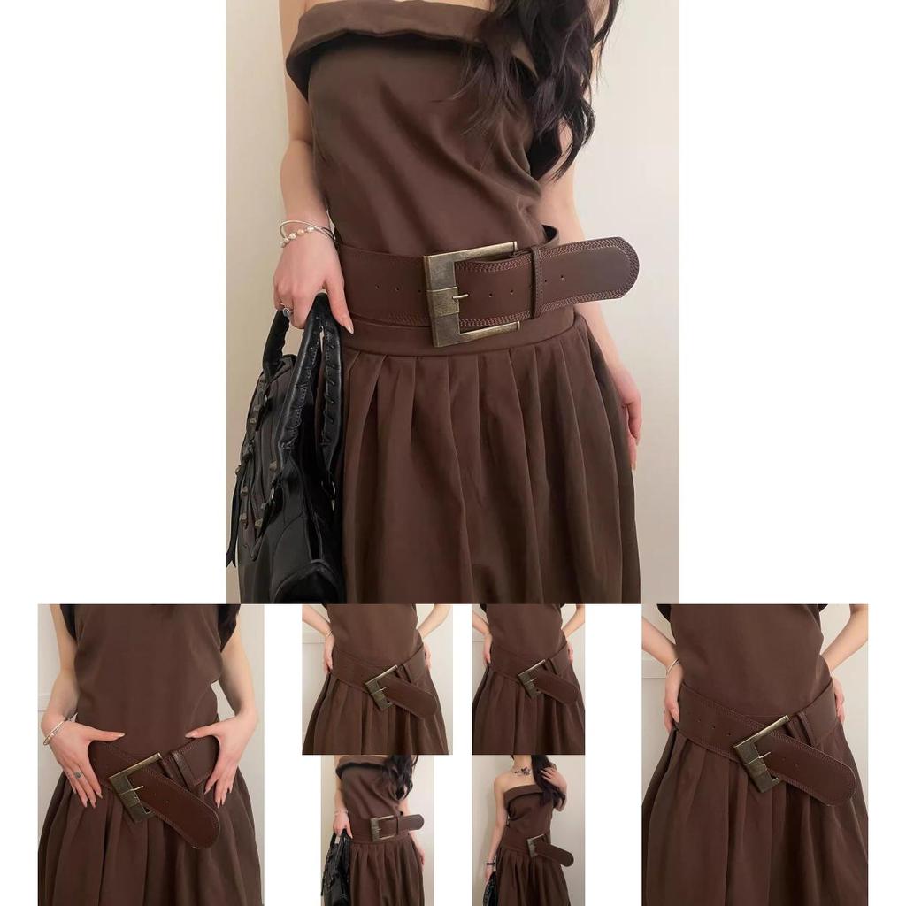 Vintage Chic Brown Pu Wide Belt For Women Perfect For Dresses And Stylish Outfits