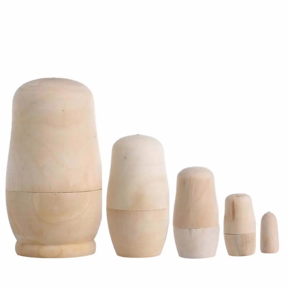 5pcs Office DIY Unpainted Paint Skill Training Blank Wooden Embryos Matryoshka Doll Matrioska Dolls Russian Nesting Dolls