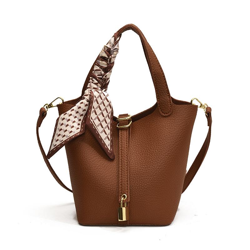 Popular Popular Fashion Lychee Pattern Temperament Advanced Sense Portable Bucket Bag Women's Leisure Commuting Niche Messenger Bag Bag