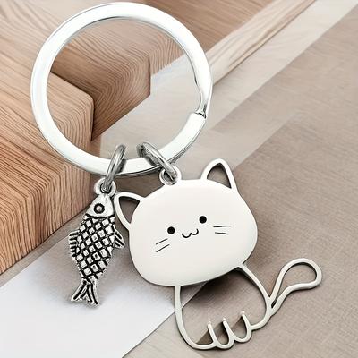 5Pcs Cute Cat Fish Keychain Silver Stainless Steel Keyring Backpack Hanging Pendant Gift for Women Girls Anime Keychain