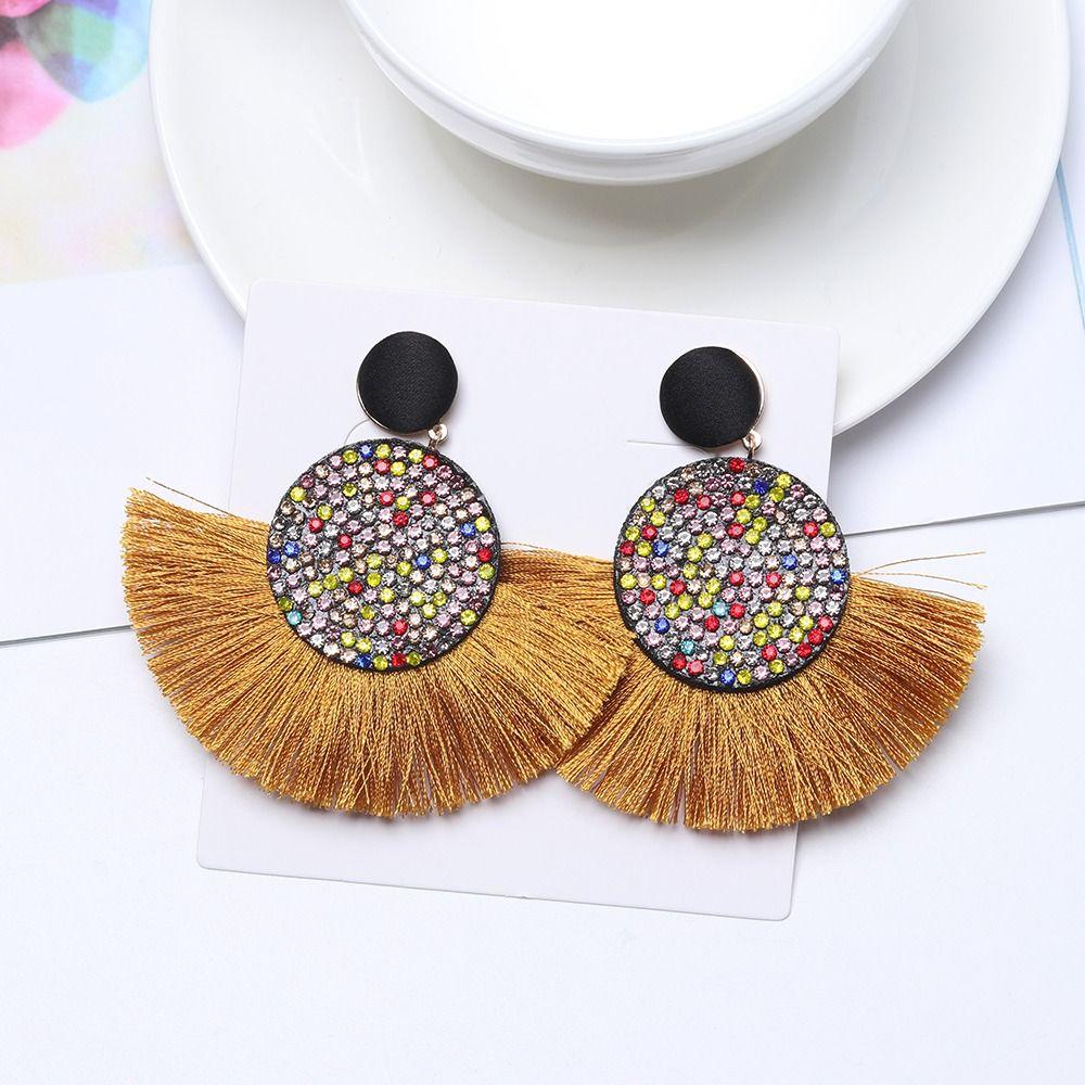 Circular Fringe Drop Charm Crystal Glitter Dangle Geometric Fringe Earrings Valentine's Day