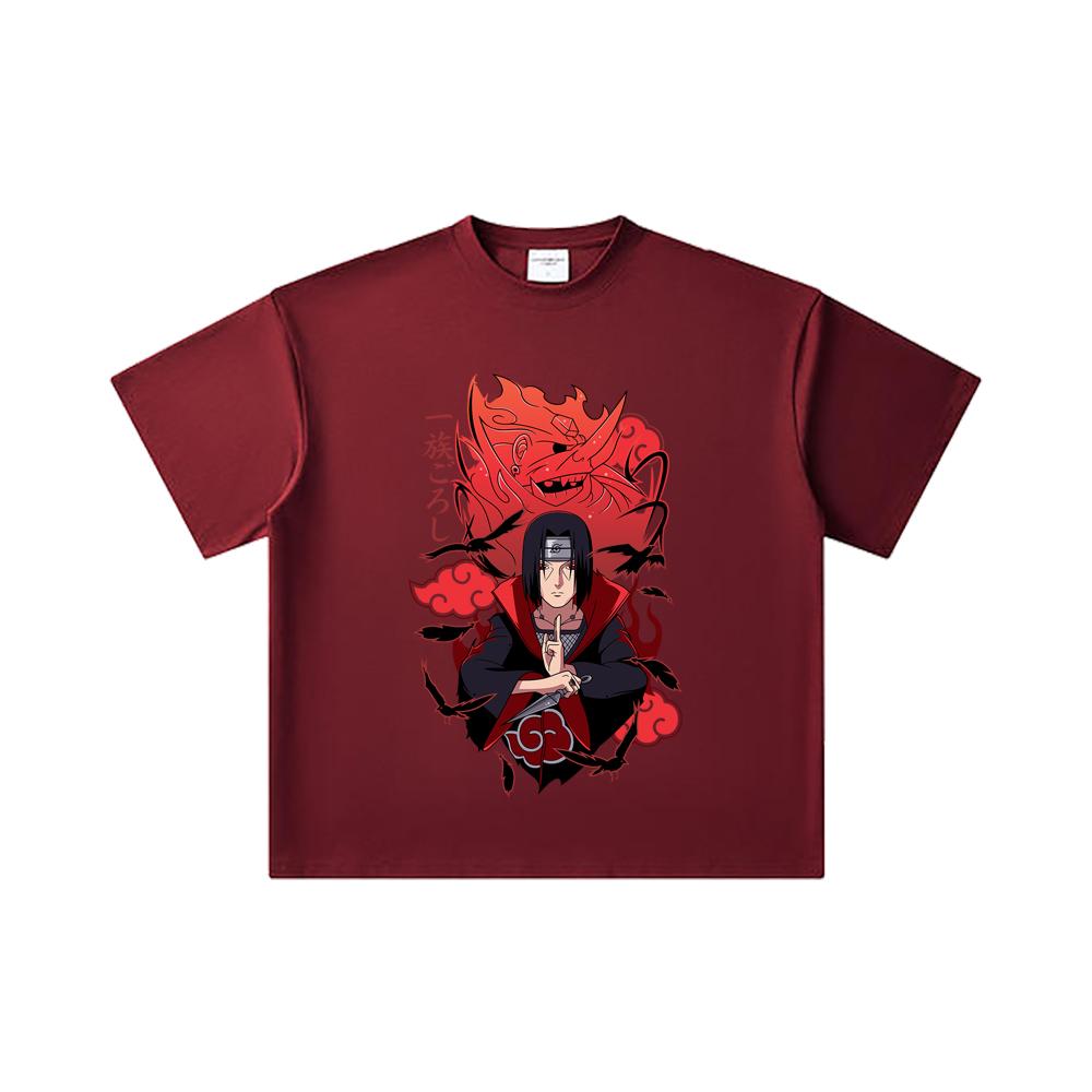 260 GSM Double Yarn 32 Count 100% Cotton Naruto V12 Itachi Print Unisex Heavy Cotton T Shirt