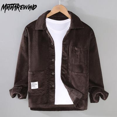 Autumn Coat Men Harajuku Retro Style Corduroy Button Jacket Casual Solid Color Lapel Collar Pure Cotton Men's Coat