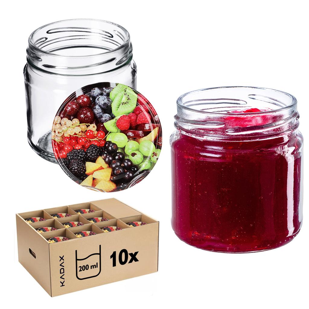 KADAX 10x Glas 200ml + Deckel Fi66 für Konserven Marmelade