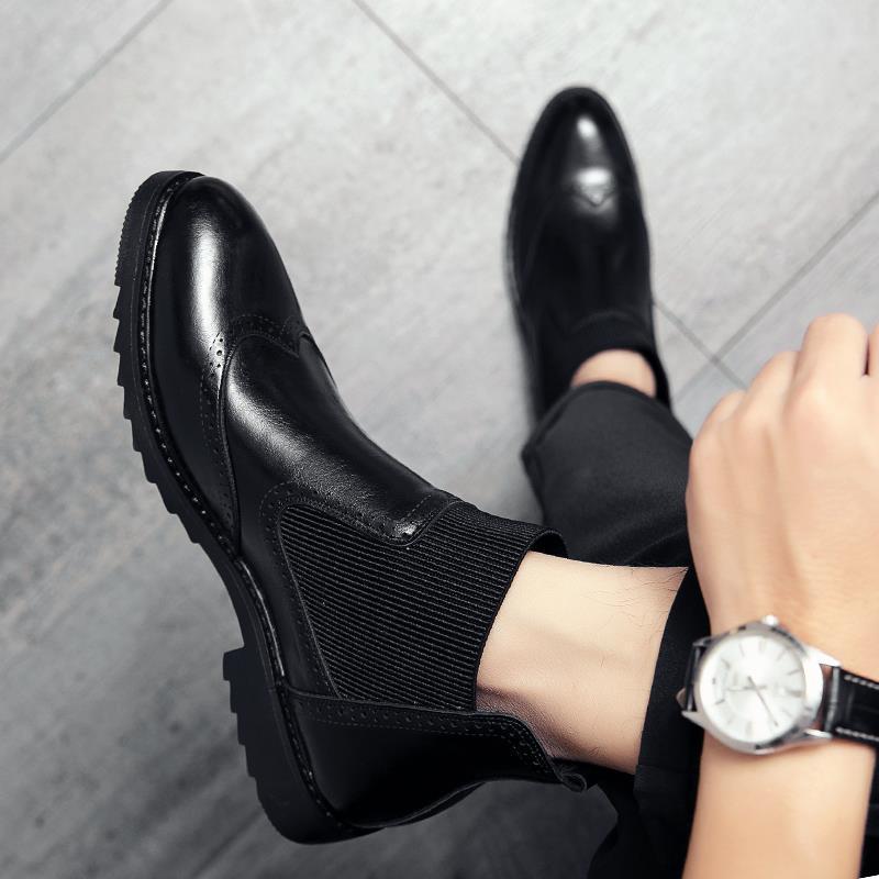 Men's High-Top Winter Business Leather Chelsea Boots - Pointed Toe, Korean Style, British Trend