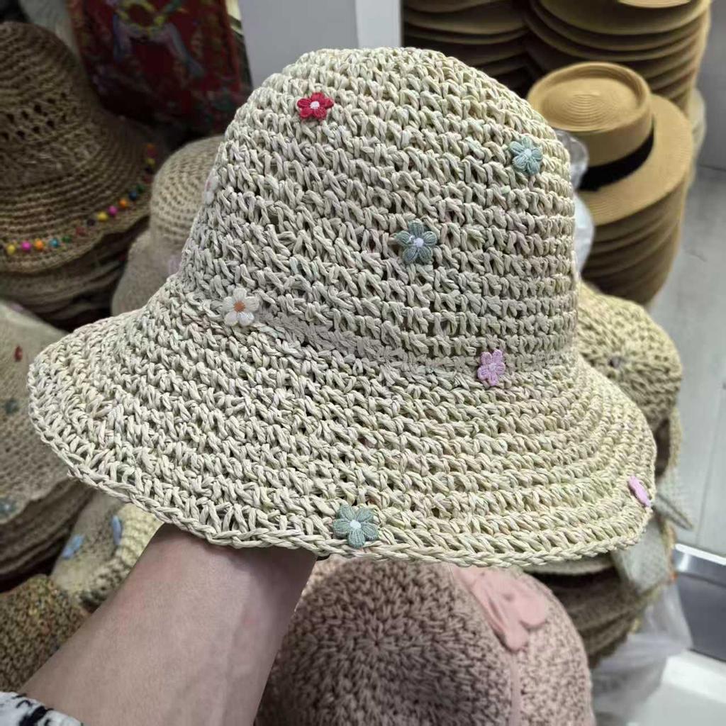 Summer new sun hat women's South Korea Dongdaemun weaving hollowed out after split fork sun protection hat fisherman hat children