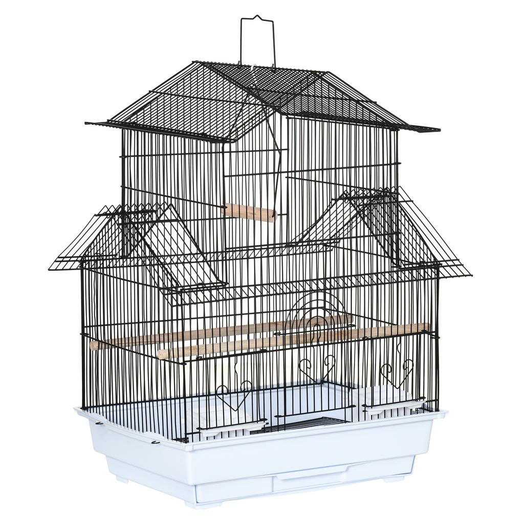 Metal and Plastic Bird Cage with Carrying Handle and Removable Tray, 50.5x41x63 cm, White