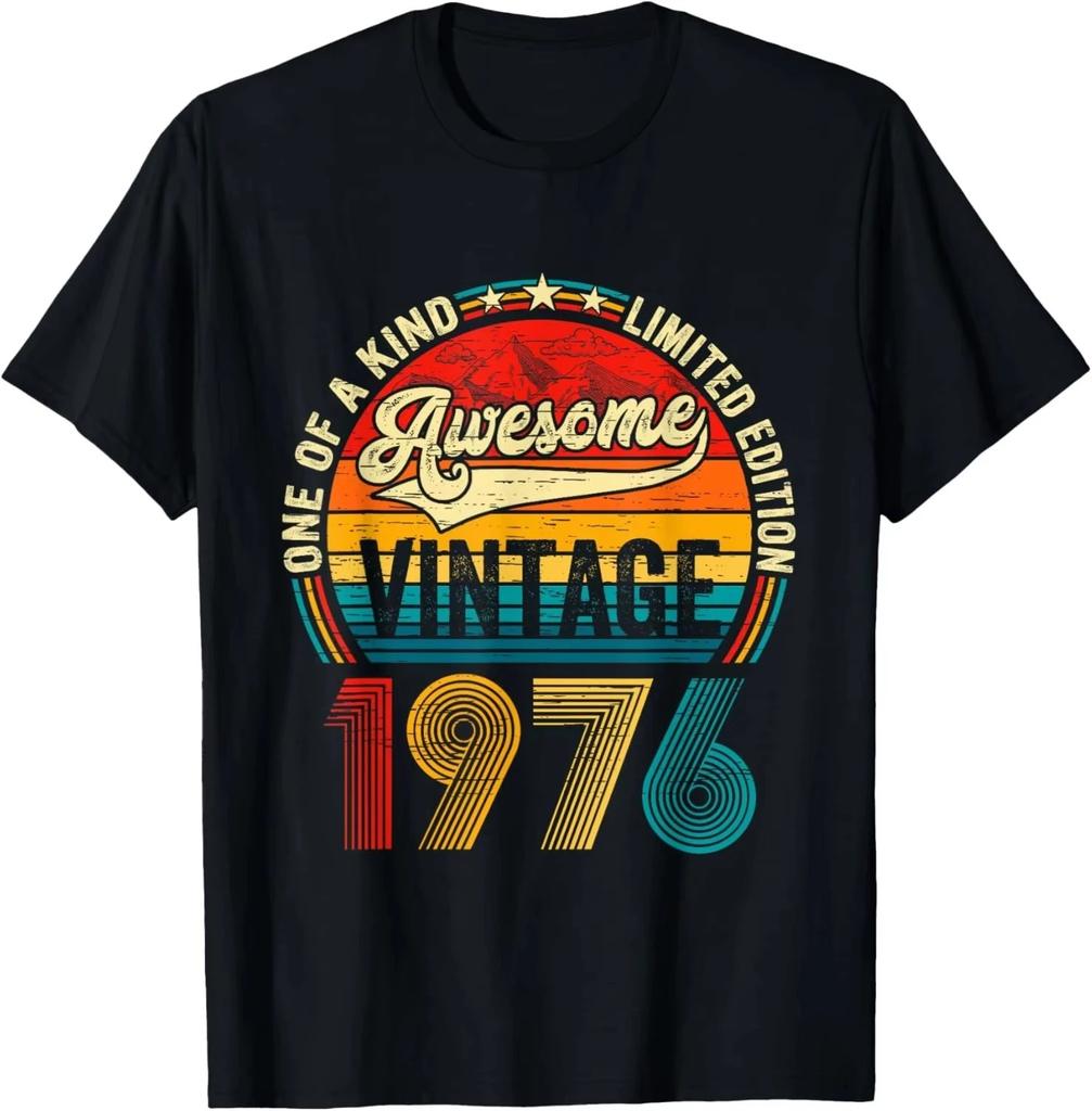 Asian Size 49th Birthday Gifts For Unisex WOMEN 49 Years Old Vintage 1976 TShirt Graphic Custom Printed Short Sleeve Shirts Unisex