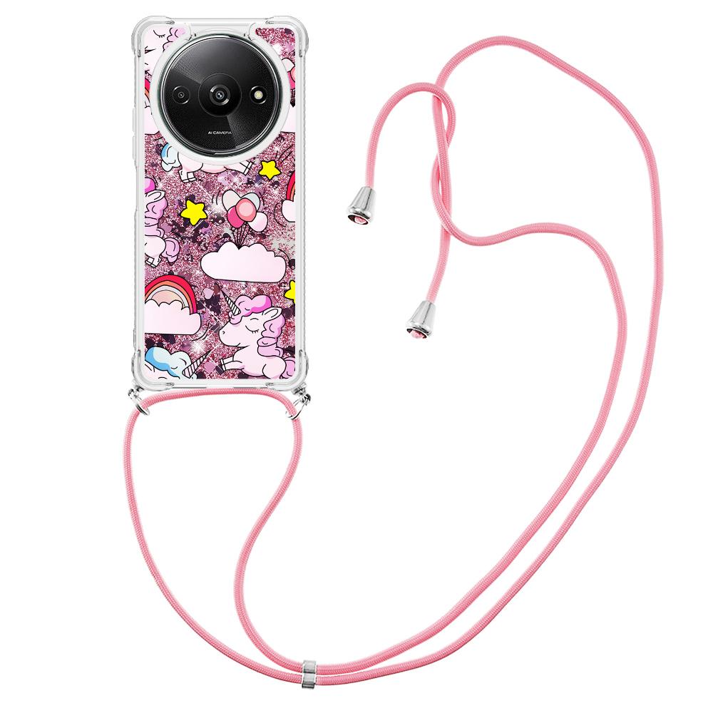 

For Xiaomi Redmi A3 4G/Poco C61 4G TPU Case with Lanyard Quicksand Pattern Print Phone Cover A