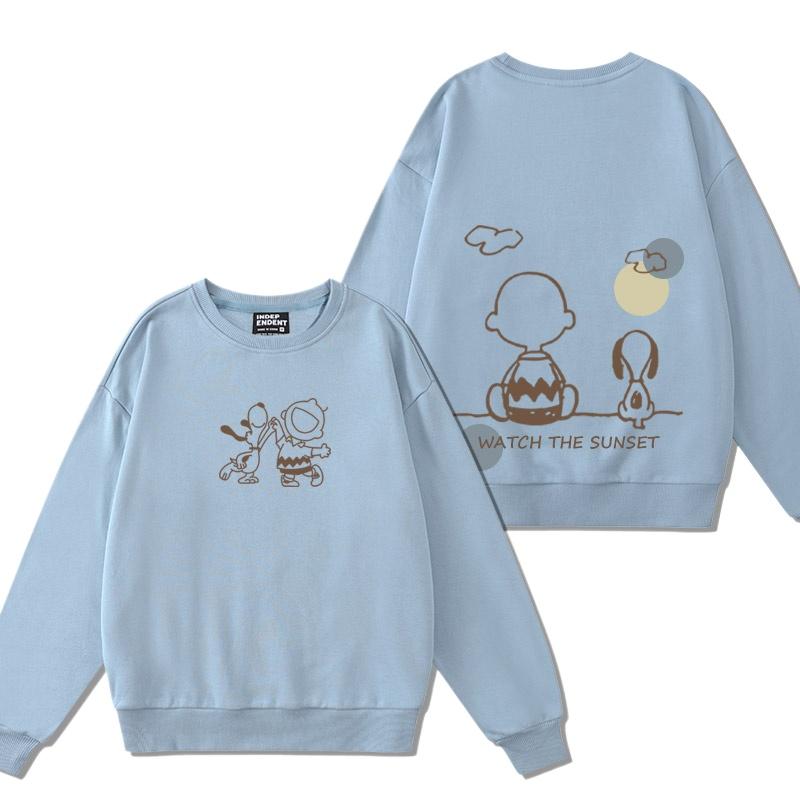 Snoopy tegneserie hettegenser dame rund hals topp dame hettegenser par løs avslappet hettegenser pars rund hals topp par hettegenser