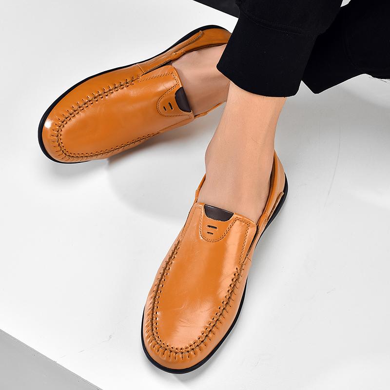 Man Shoes Genuine Leather Men Casual Shoes Brand 2025 Mens Breathable Slip on Black Driving Shoes Plus Size 47 Carving