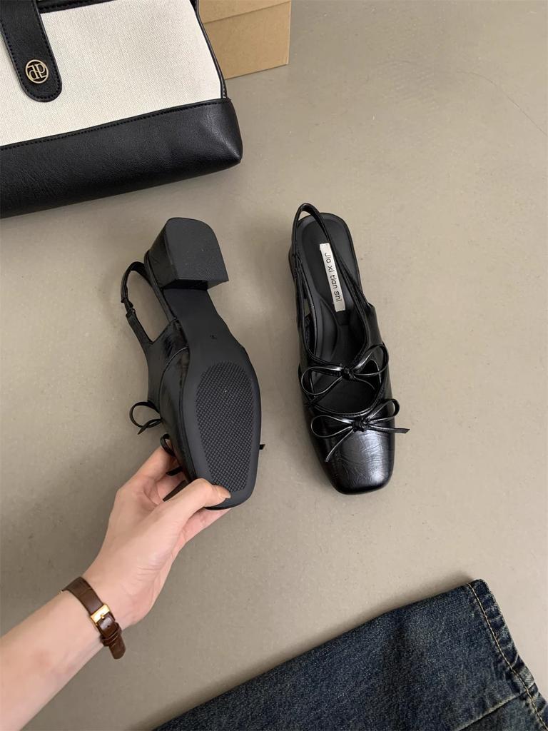 Summer Round Toe Cross with Bow Decoration Fashion Women's Shoes New Shallow Mouth Breathable Elegant Comfortable High Heels