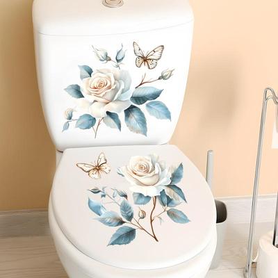 2 Blatt Badezimmer WC Aufkleber Modern Minimalistisch Blumen Schmetterlingsmuster Selbstklebende Gemälde Für Badezimmer Wohnzimmer Dekoration