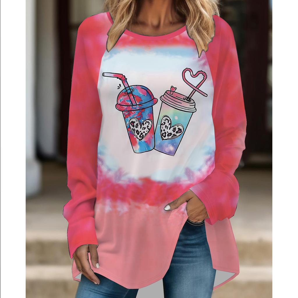 Übergröße Damen Modische Persönlichkeit Leopardenmuster Bequemes Langarm Rundhals T-Shirt Lässige Weite Mittellange T-Shirt Oberteile