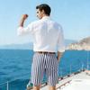 Pantaloncini Casual da Uomo a Righe Verticali Vestibilità Rilassata Leggeri Traspiranti Cotone Orlo Risvoltato Pantaloncini Estivi