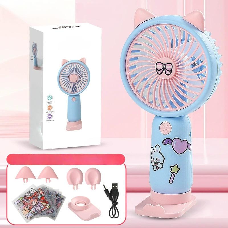 Handheld Fan Rechargeable Portable 3 Speed Mini Fan USB Small Fan with Phone Holder and Cute Sticker